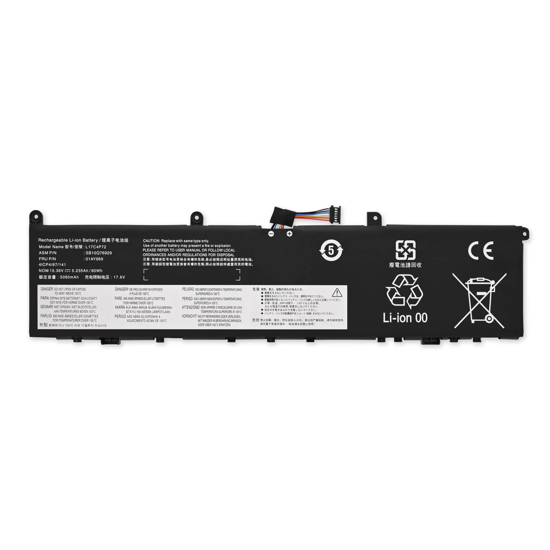Ảnh tham chiếu pin ThinkPad P1: mặt nhãn L17C4P72, 01AY969, 80Wh, 15.36V; không phải ảnh pin tại shop.