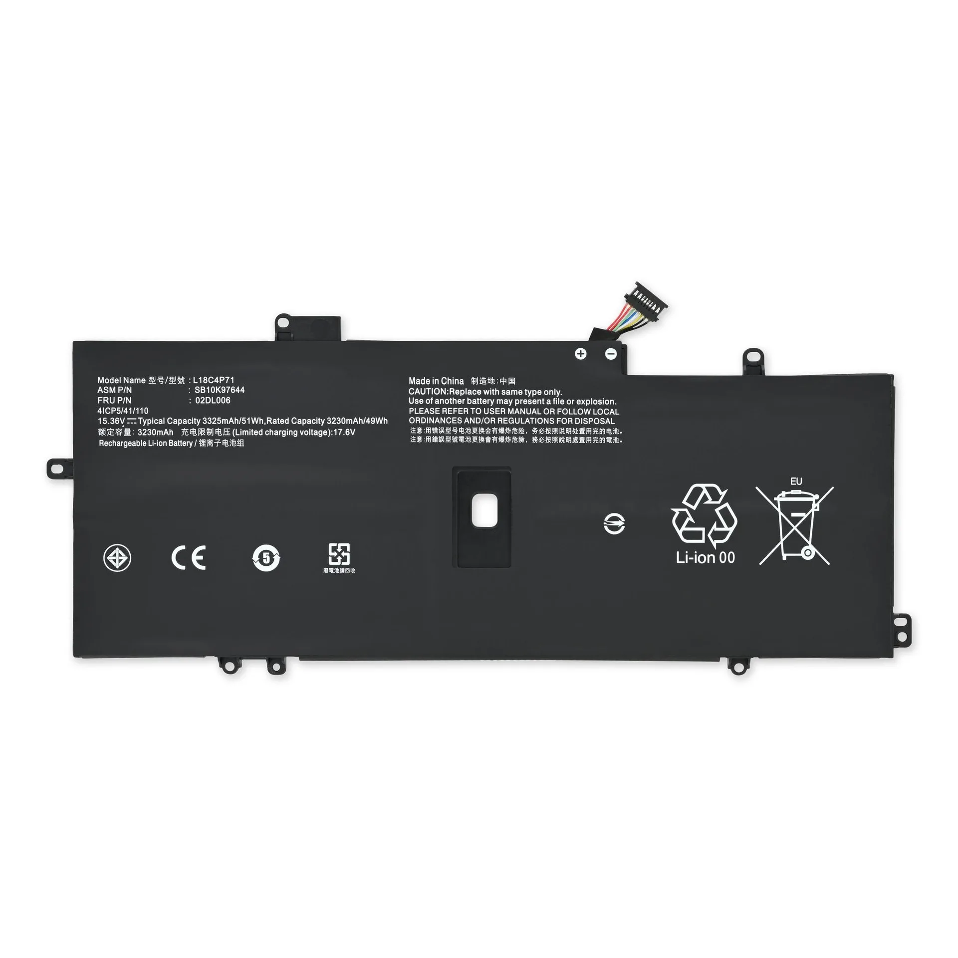 Ảnh tham chiếu pin X1 Carbon Gen 7: mặt nhãn L18C4P71, 02DL006, 15.36V; không phải ảnh pin tại shop.
