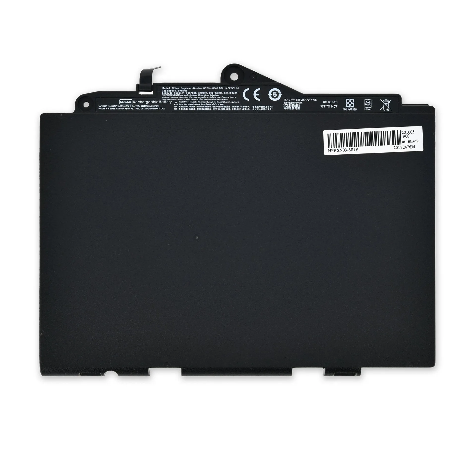 Ảnh tham chiếu pin 820 G3: mặt nhãn SN03XL, 44Wh, 11.4V; cần đối chiếu tem pin thực tế.