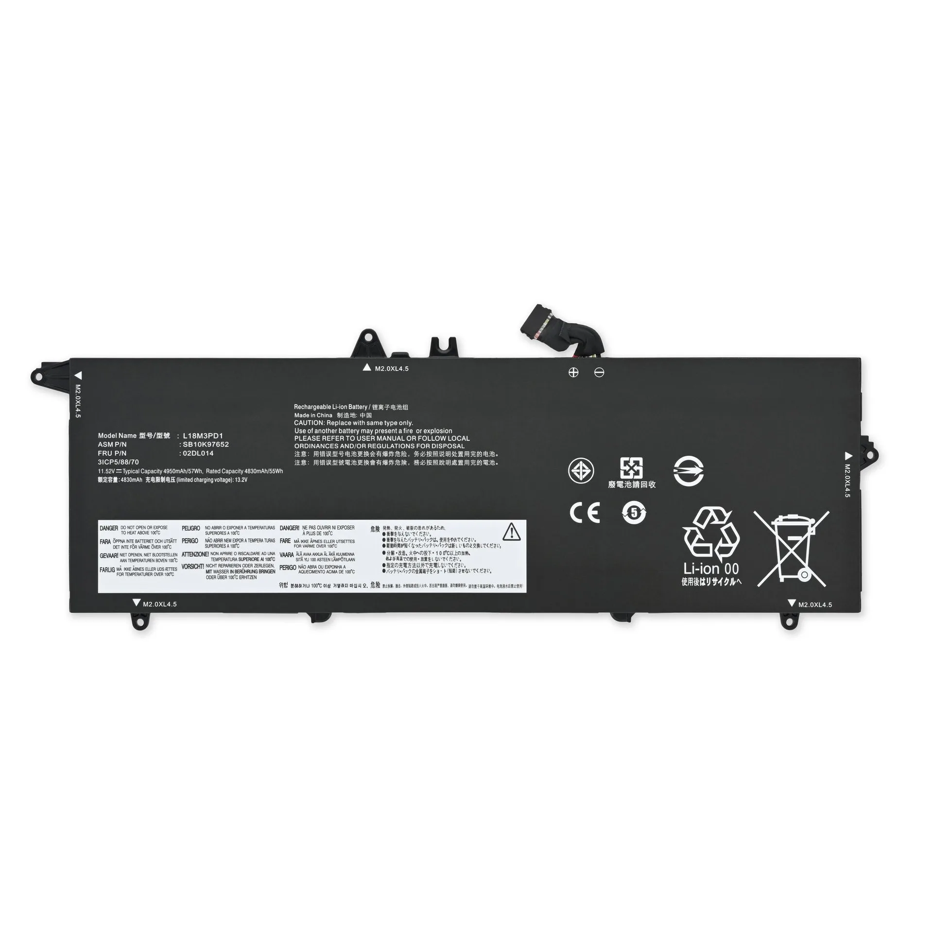Ảnh tham chiếu pin T14s Gen 1: mặt nhãn L18M3PD1, 02DL014, 11.52V; cần đối chiếu pin thực tế.