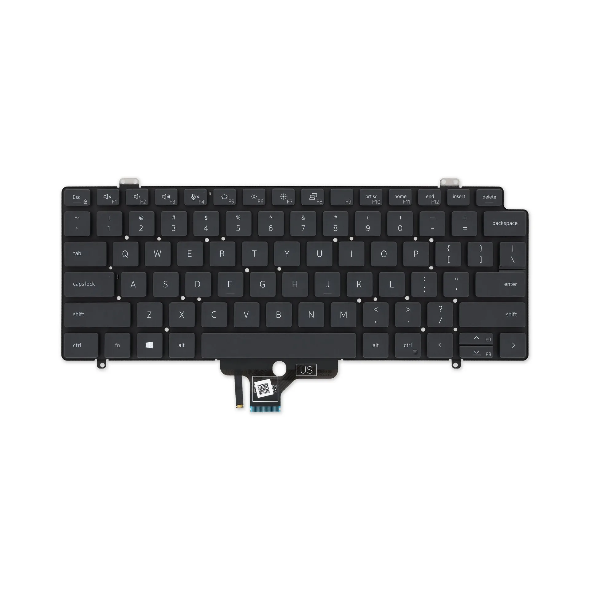 Ảnh tham chiếu mặt trước bàn phím Latitude 7410, bản GMM47 US, có đèn nền. Cần đối chiếu tem và cáp trước khi thay.